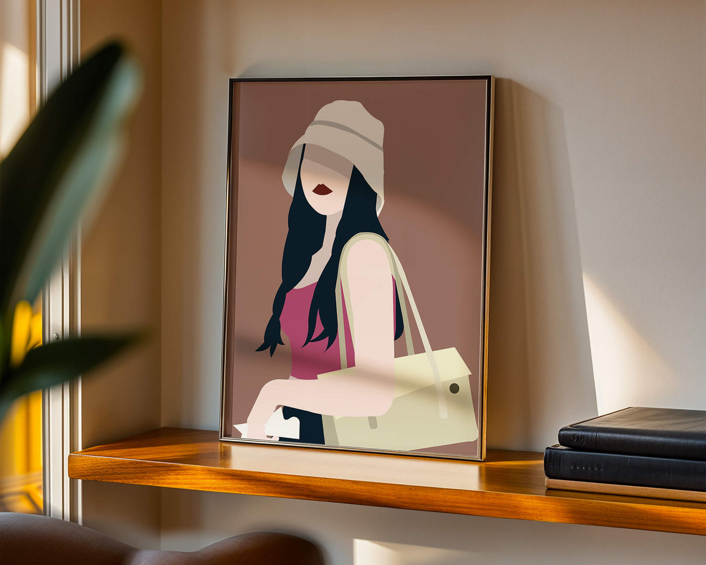 Stylish illustration of a woman in a bucket hat and casual outfit
