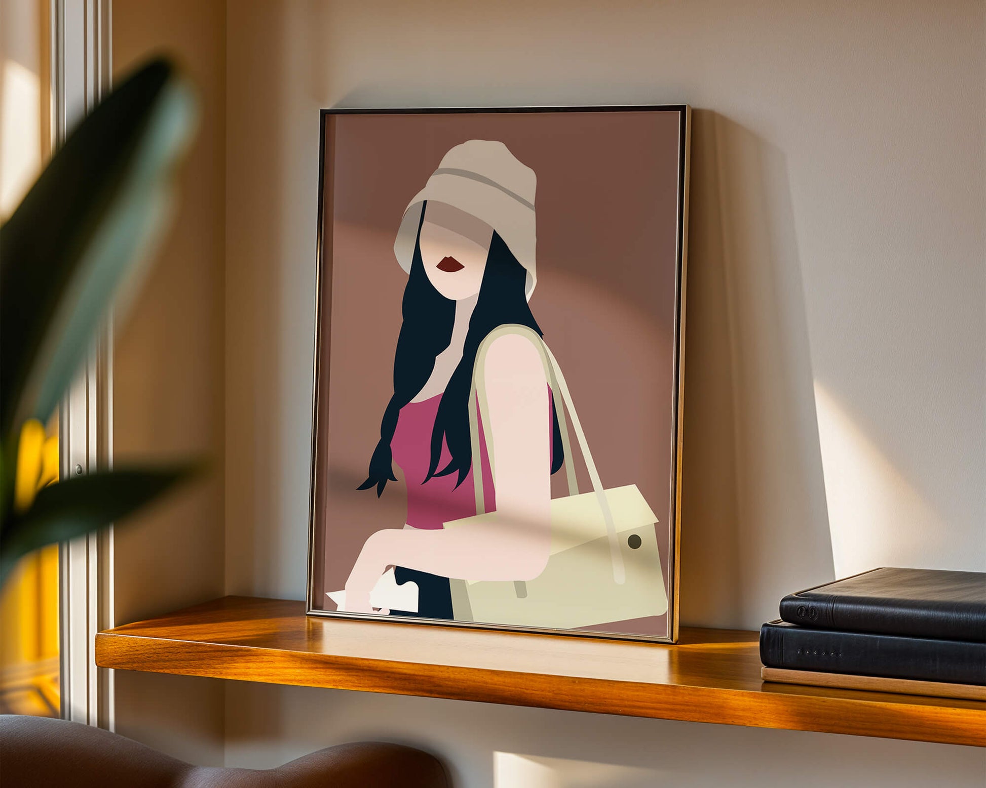 Stylish illustration of a woman in a bucket hat and casual outfit