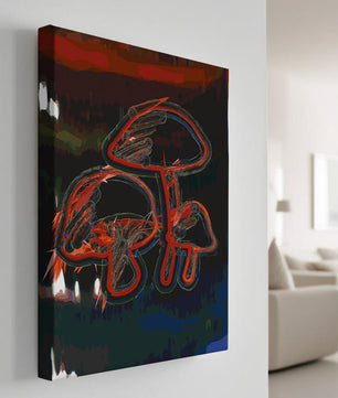 Abstract digital art von stilisierten Pilzen mit lebhaften Farben