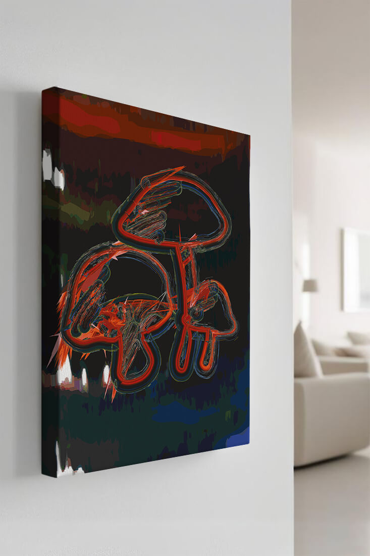 Abstract digital art von stilisierten Pilzen mit lebhaften Farben