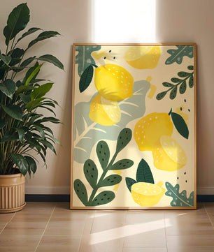 Vibrant lemon and leaf pattern design for home decor
