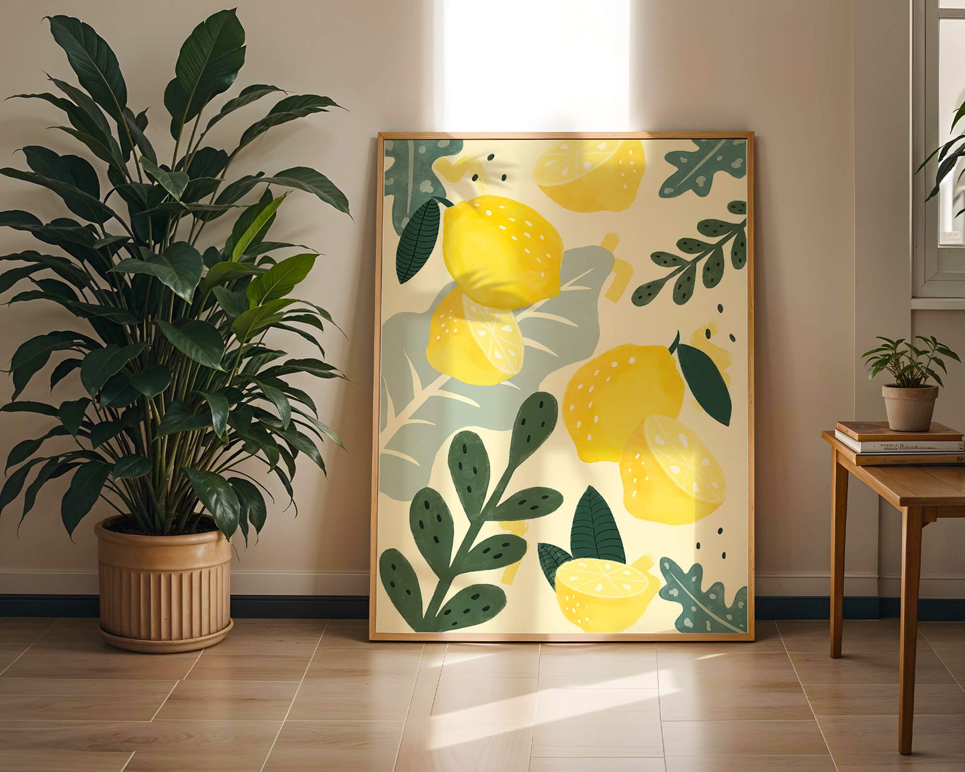 Vibrant lemon and leaf pattern design for home decor