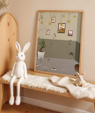 Habitación acogedora con decoraciones de estrellas y obra de arte de gatos