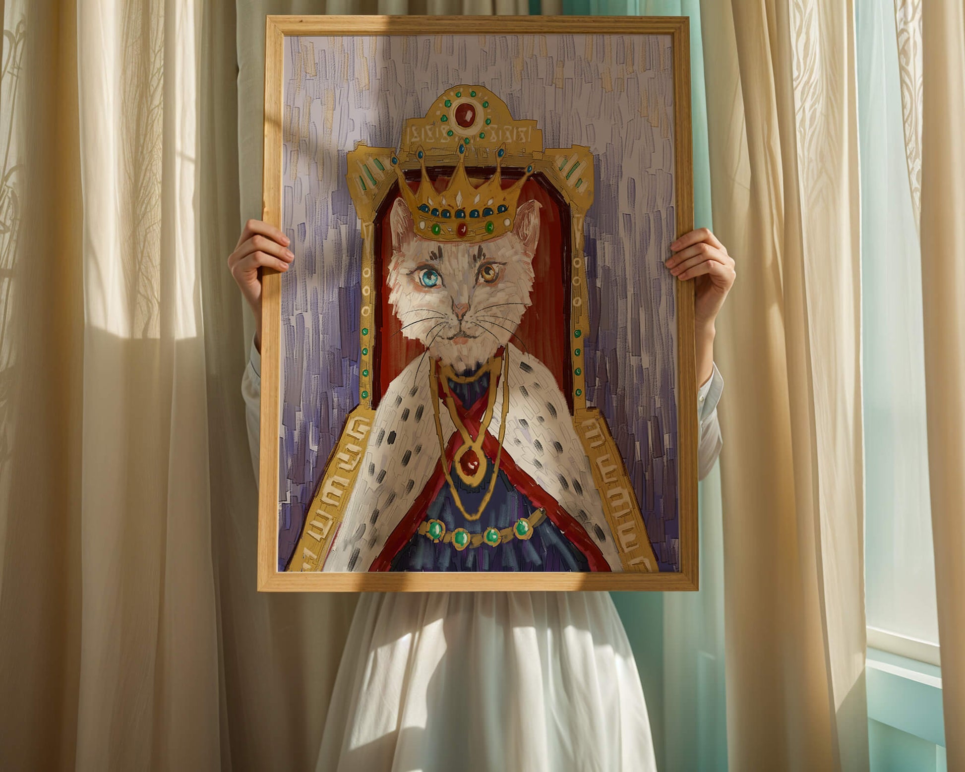 Majestic feline portrait with a golden regal crown