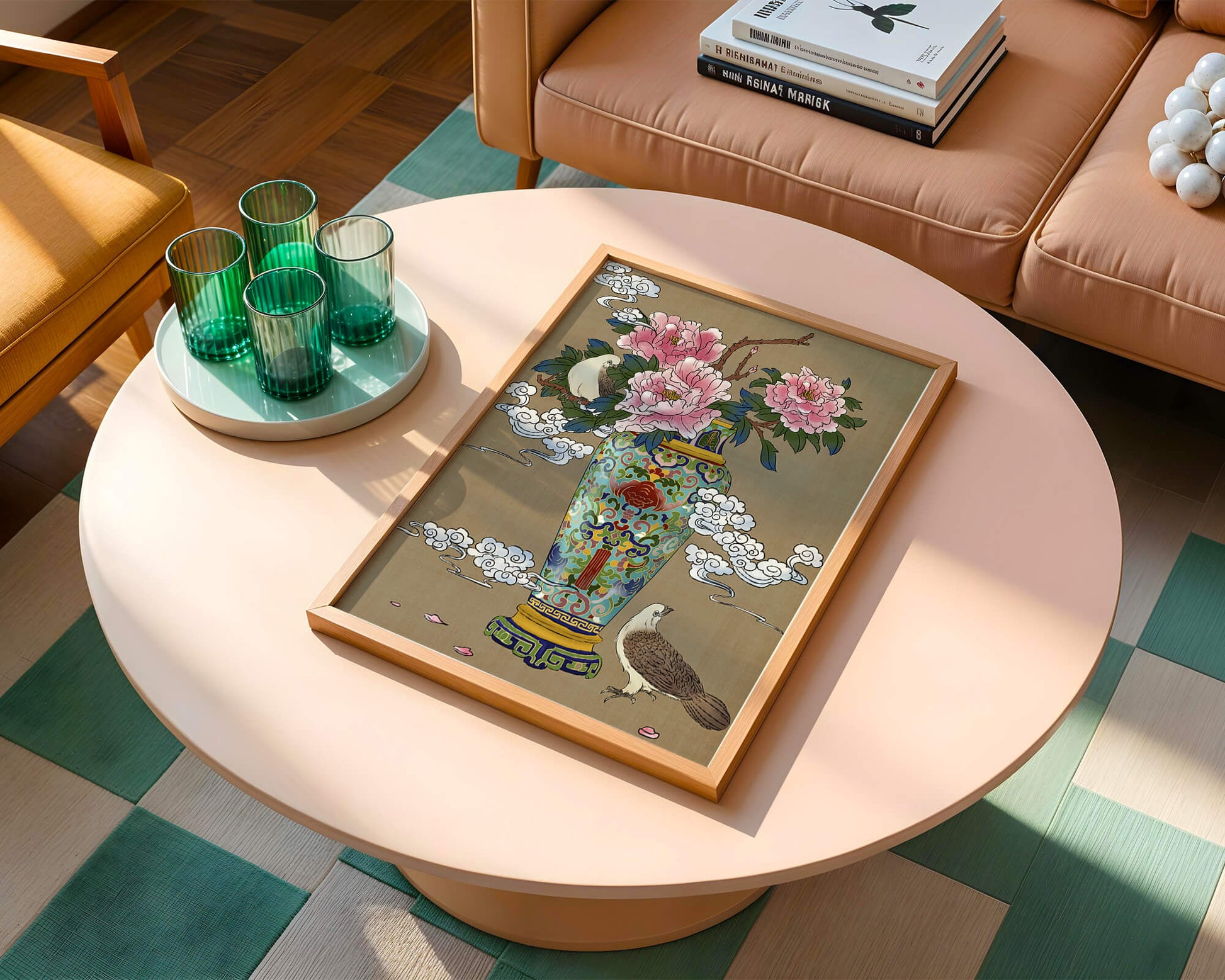 Elegant Asian Style Vase with Peonies and Birds