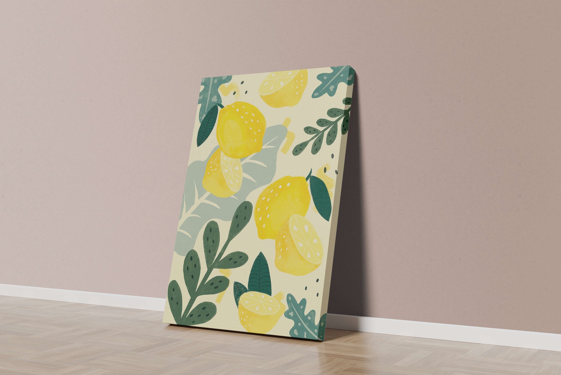 Vibrant lemon and leaf pattern design for home decor