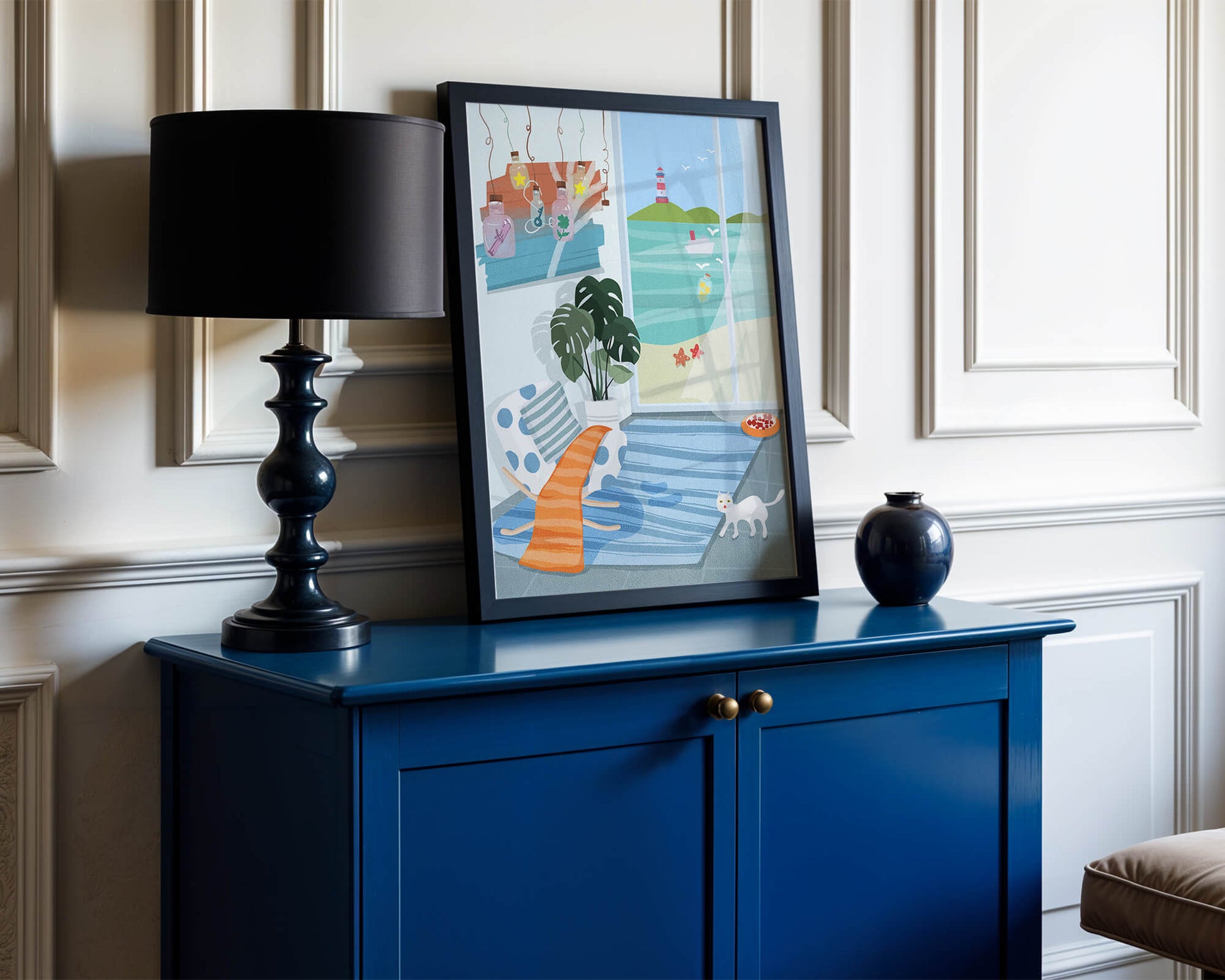 Cozy Room with Sea View and Lighthouse through the Window