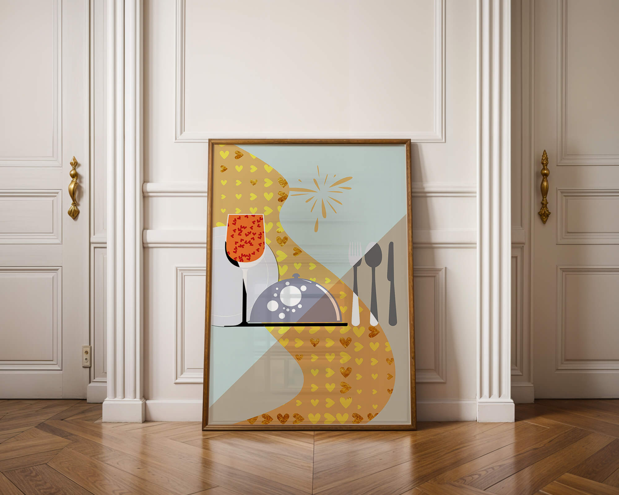 Elegant Dining Setting with Red Wine Glass and Gold Accents - Mi tienda