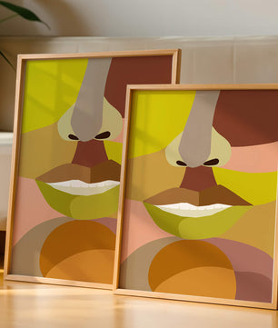 Retrato abstracto colorido con formas geométricas audaces