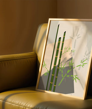 Arte minimalista de bambú con sombras abstractas de bambú