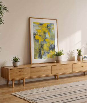 Abstract Yellow and Gray Geometric Art with Textured Patterns - Mi tienda