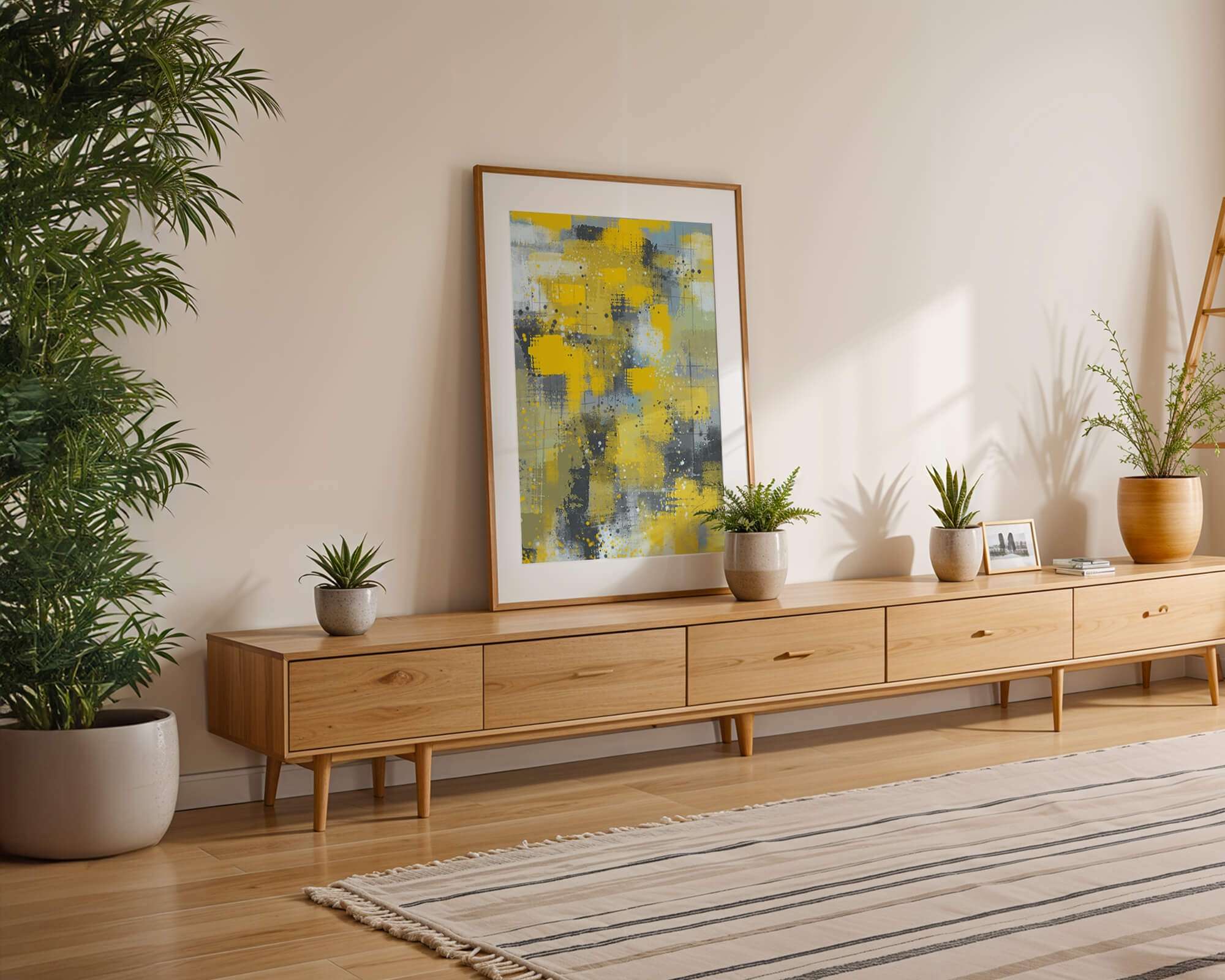 Abstract Yellow and Gray Geometric Art with Textured Patterns - Mi tienda
