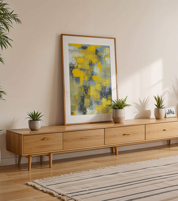 Abstract Yellow and Gray Geometric Art with Textured Patterns