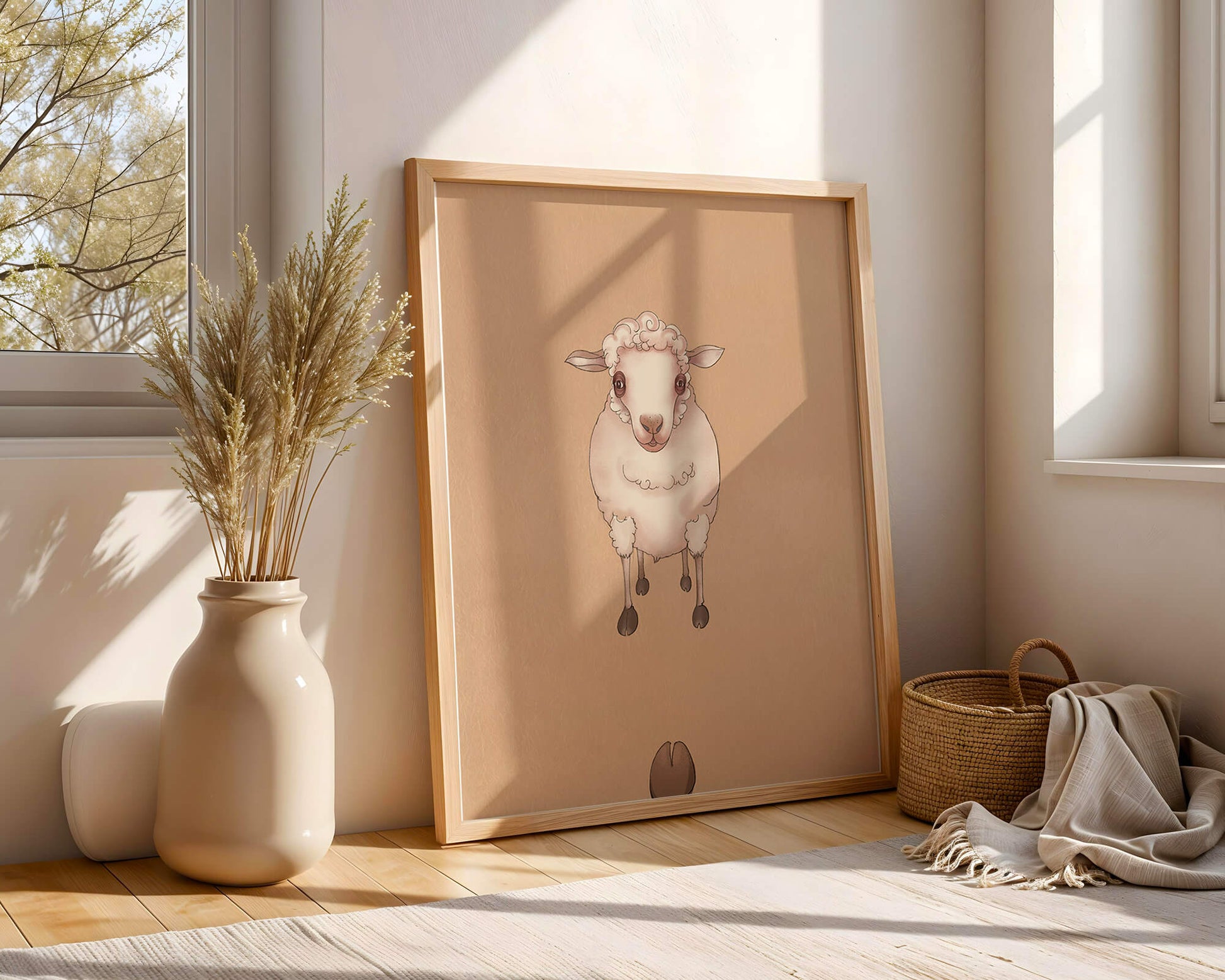Ilustración de una oveja adorable sobre un fondo texturizado