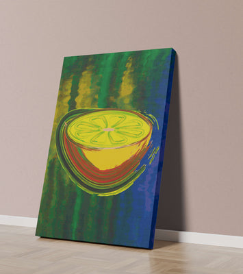 Vibrant abstract lemon slice with a colorful background