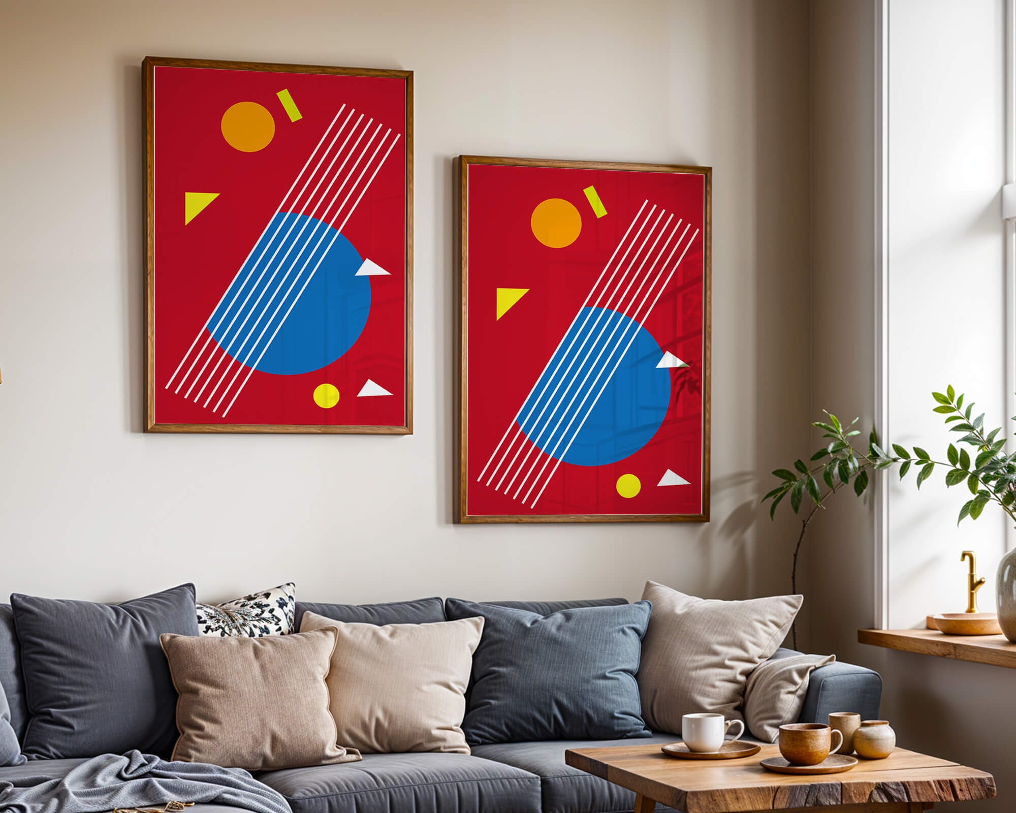 Abstract geometric shapes with bold colors and lines