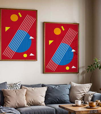 Abstract geometric shapes with bold colors and lines