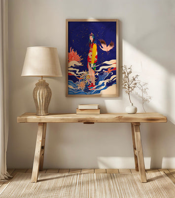 Elegant fusion of traditional and modern art with floral and avian elements