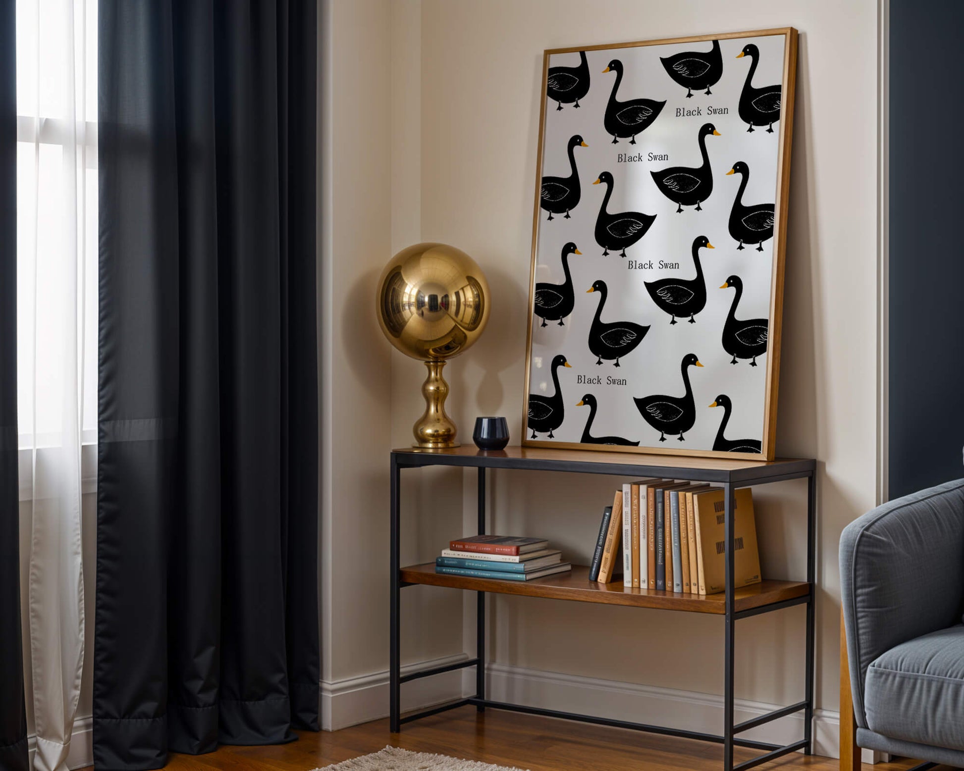 Seamless bird pattern with minimalist design and bold accents