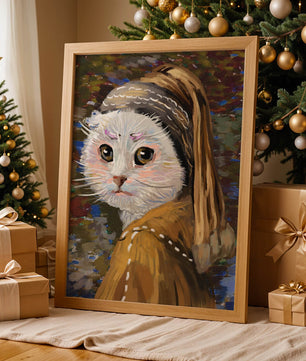 Retrato caprichoso de un gato en estilo clásico con pinceladas detalladas