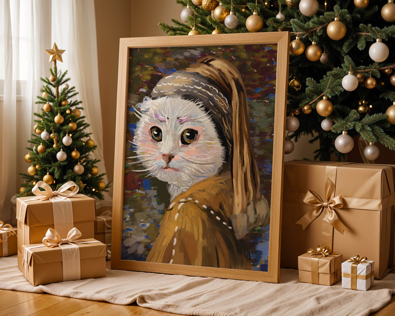 Retrato caprichoso de un gato en estilo clásico con pinceladas detalladas