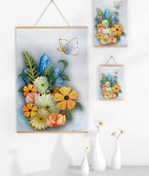 Floral and crystal arrangement with golden butterfly