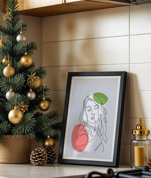 Line Art Portrait auf grauem Hintergrund mit Farbakzenten 