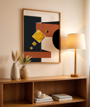 Abstract geometric art with gold accents and bold colors - Mi tienda