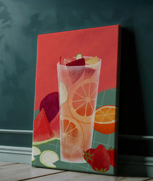 Ilustración de cóctel de frutas refrescante con cítricos y sandía