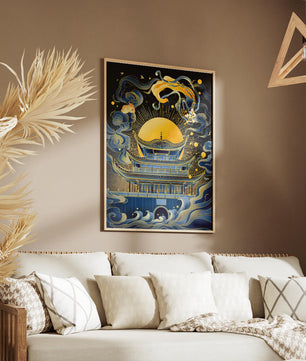 Traditional Asian Pagoda with Celestial Elements and Gold Accents - Mi tienda