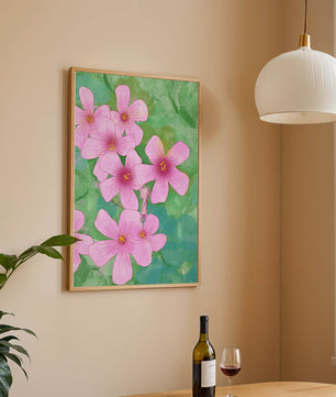 Zarte rosa Blüten auf einem leuchtend grünen Hintergrund Illustration