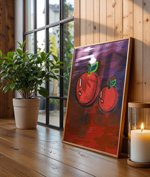 Dos manzanas abstractas con fondo colorido