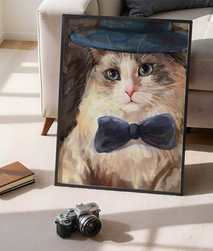 Gato encantador con traje formal, sombrero y corbata de moño