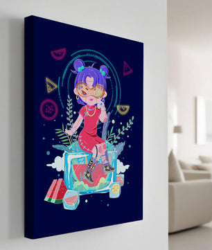 Personnage de dessin animé coloré avec des éléments futuristes