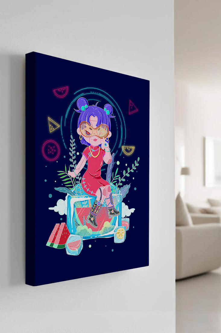 Personnage de dessin animé coloré avec des éléments futuristes