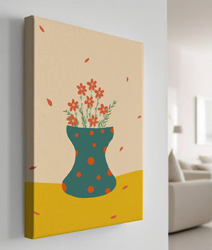 Floral Illustration with Polka Dot Vase on Colorful Background - Mi tienda