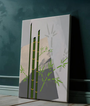 Arte minimalista de bambú con sombras abstractas de bambú