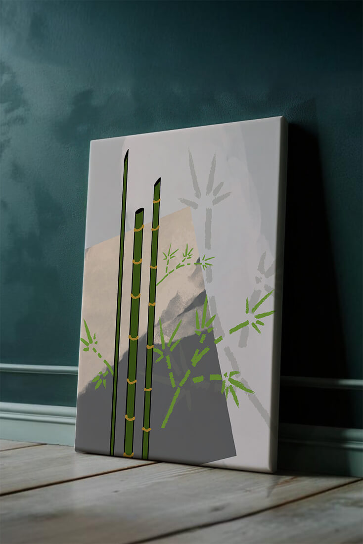 Arte minimalista de bambú con sombras abstractas de bambú
