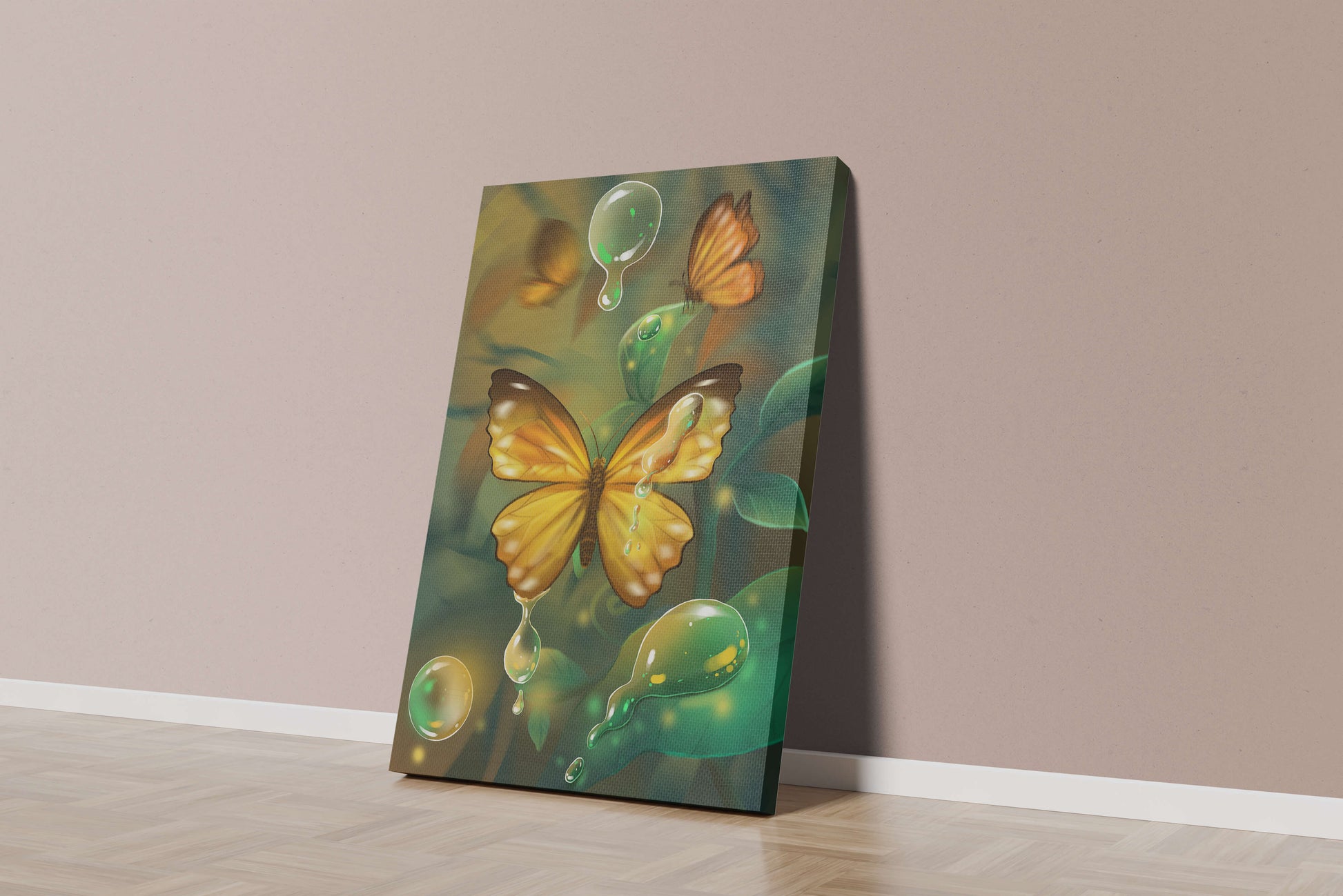 Butterflies Among Dewdrops in a Serene Forest Setting