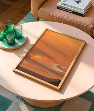 Sunset in Desert with Rolling Sand Dunes and Vibrant Orange Sky - Mi tienda