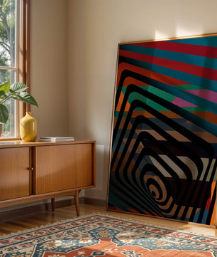 Arte abstracto geométrico colorido con rayas concéntricas