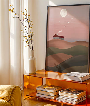 House On Pink Hill Under Full Moon