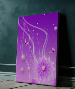 Design floral violet rêveur avec des papillons et des perles