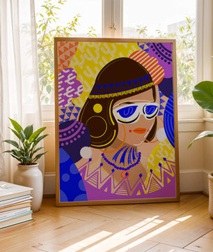 Portrait abstrait coloré avec des motifs géométriques vibrants