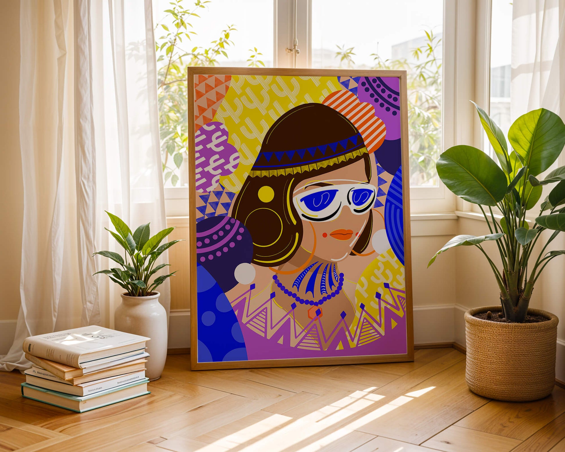 Portrait abstrait coloré avec des motifs géométriques vibrants