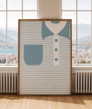 Minimalist artwork featuring striped pattern and abstract shapes