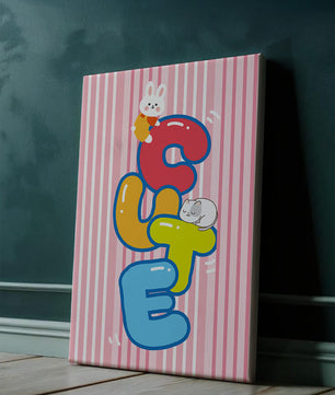 Ilustración lúdica y adorable con conejo y gatito sobre letras coloridas