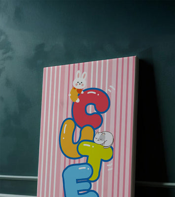 Playful cute illustration with bunny and kitten on colorful letters