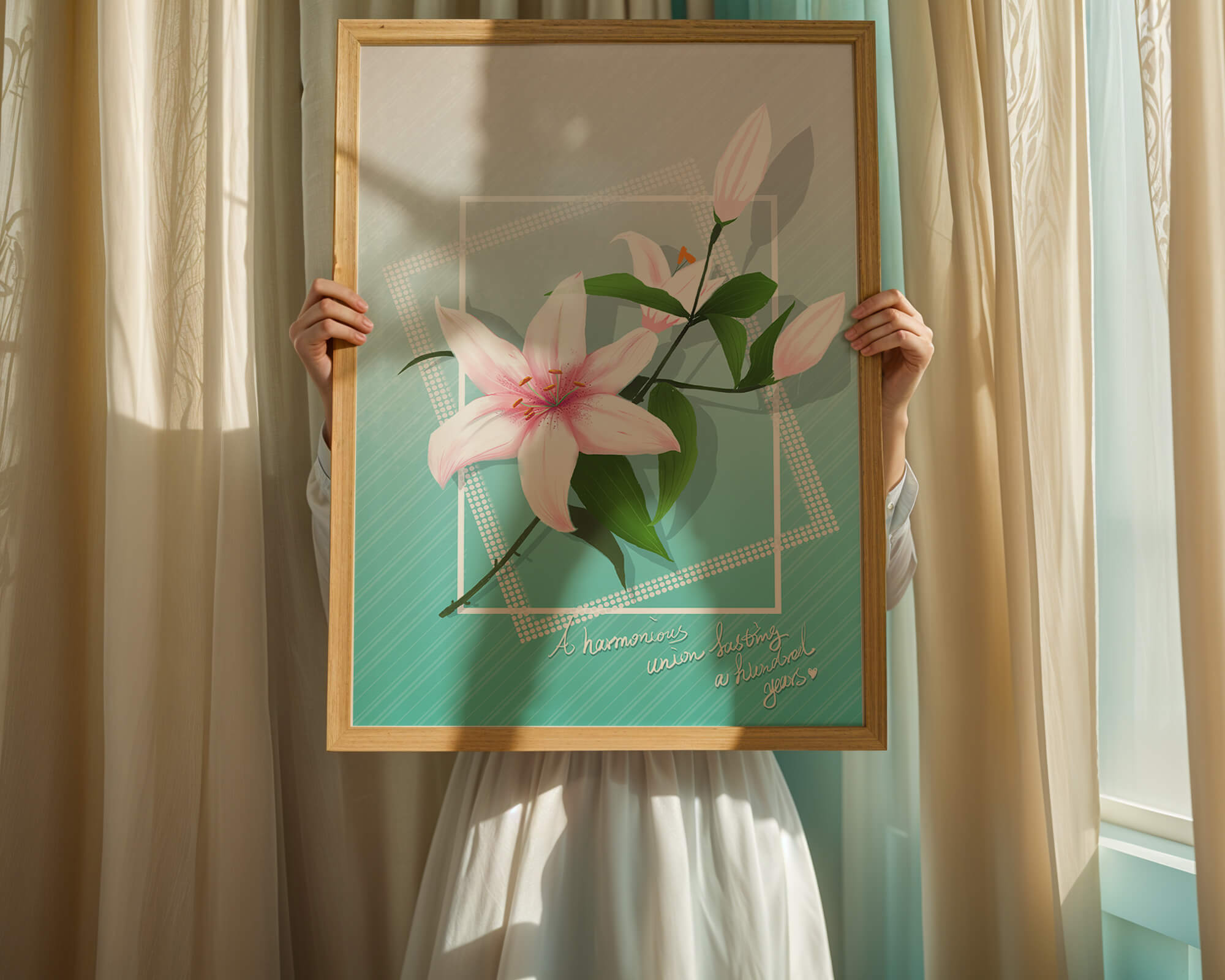 Elegant floral design with pink lilies and modern accents
