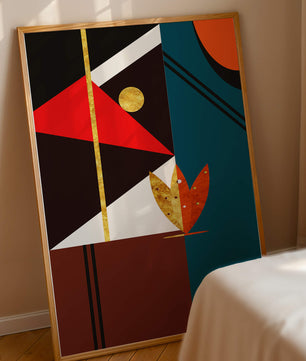 Arte abstracto geométrico con dorado y formas audaces